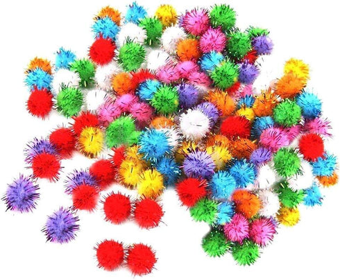 Random Color Mini Colorful Sparkly Glitter Tinsel Pompom Balls - Pack of 100 Pet Supplies for Dog Cat Bird
