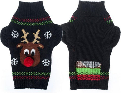 Dog Sweater for Christmas, Cartoon Reindeer Knitwear, Warm Clothes for Pet Cat