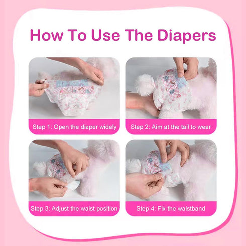 GEHUIZER 90 Count 10-16.5 Disposable Dog Diapers Female, Super Absorbent Pink Puppy Doggie Diapers for Small Female