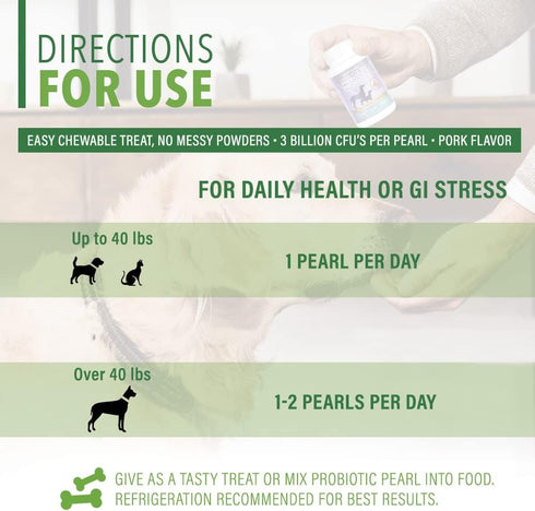Ample Nutrition Complete Pet Prebiotic + Probiotic for Dogs & Cats, 60ct Pork Flavored Pearls