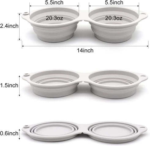 SLSON Collapsible Dog Bowls - Integrated Molding Double Bowl, 2 in 1 Foldable Pet Food & Water Dish for Cats, Hiking,