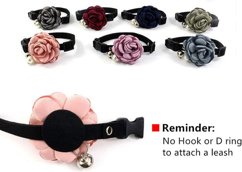 Everflowering Rose Blue Cat Dog Collar Bow Tie, Suede Puppy Necklace with Bell, Adjustable Handmade Accessory, Size XS