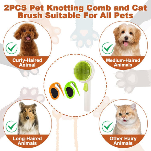 2PCS Pet Knotting Comb with 1PC Cat Brush, Dog Brush with Release Button for Shedding, Jaxbo Grooming Tool for Dogs and