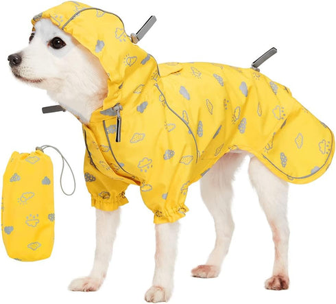 Blueberry Pet 14" Lightweight Waterproof Dog Raincoat with Hood & Harness Hole, Sunflower Yellow, Outdoor Jacket for