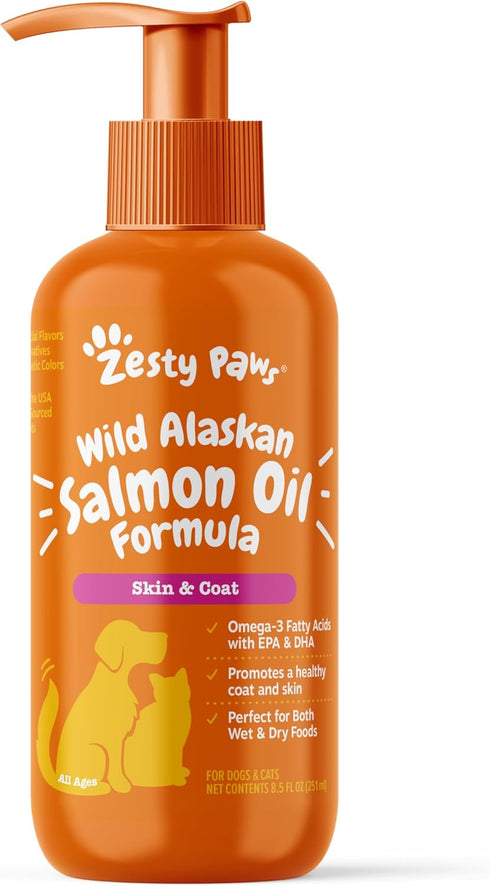 Wild Alaskan Salmon Oil for Dogs & Cats | Omega 3 Skin & Coat Support, Liquid Food Supplement for Pets - 8.5oz