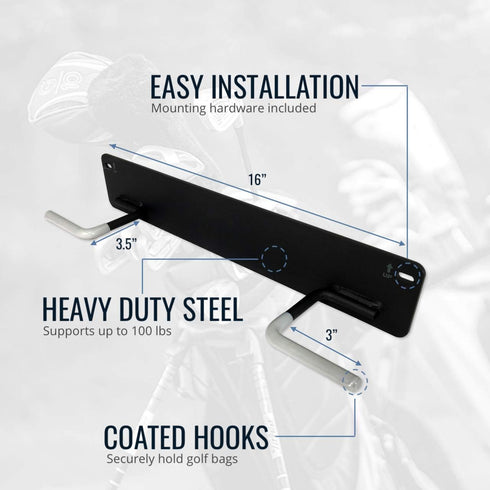 StoreYourBoard BLAT 2 Bag Golf Rack, Garage & Home Storage Hooks, Mounted Hanging Organizer for Golf Bags & Accessories