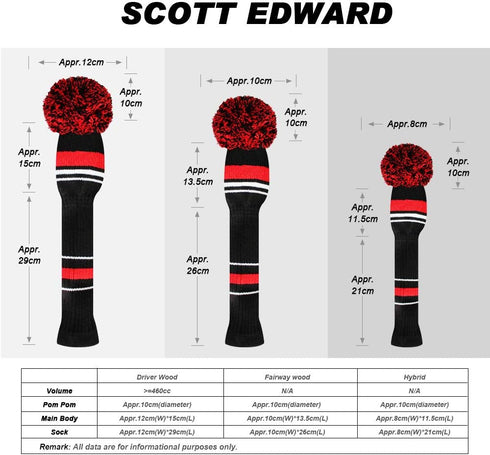 Scott Edward Set of 4 Golf Club Head Covers, Acrylic Yarn Double-Layers Knitted