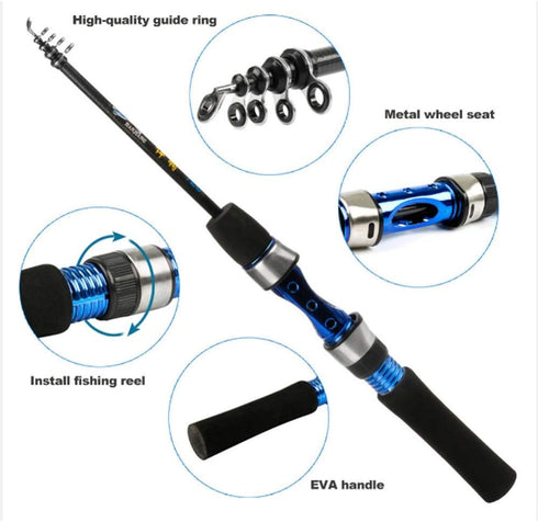 DCYMI 120cm Carbon Fiber Ice Fishing Rod Mini Pole Portable Shrimp Winter Fishing Rod with Fishing Reel Fishing Tackle