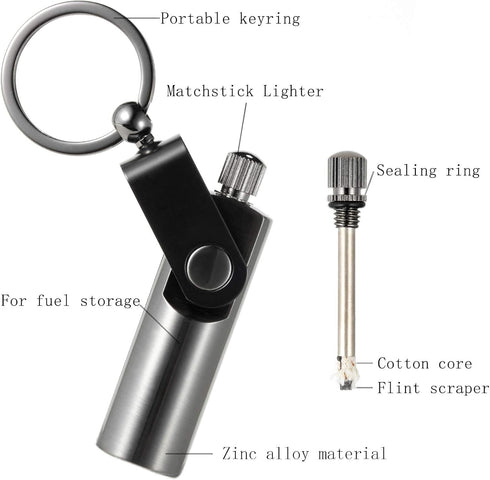 SOMGEM Permanent Match Keychain 2 Pack - Kerosene Refillable Waterproof Flint Fire Starter