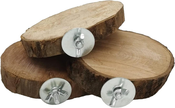 Hamiledyi Perch Platform for Bird Cage, Natural Round Wooden Stand Toy for Canary Parakeet Cockatiel (3 Pcs)