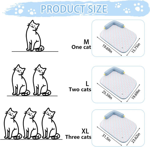 Lunale 21"x15"x4") All-Season Ice Fabric Cat Bed with Cushioned Pillow/Play Ball/Washable Mat for Cats, Kittens & Small