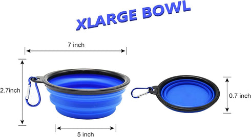 XL (7") Collapsible Pet Bowl with Carabiner Clips | BPA Free Food Grade Silicon XL Dog and Cat Expandable Travel Bowls | Pop Out Dog Bowls (xLarge, Blue)