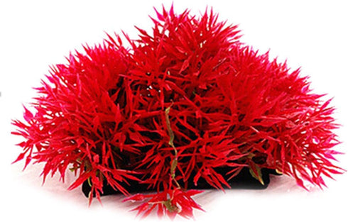 Red Artificial Flowers, Fake Pine with Base Grass Fish Tank Ornament, Aquatic Plant Landscape Decor for Aquarium