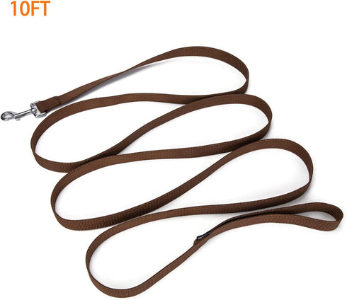 Strong Durable Nylon Dog Training Leash, 1 Inch Wide Traction Rope, 6 ft 10ft 15ft for Small Medium Dogs (Brown)