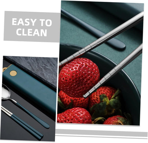 Set Stainless Steel Reusable Tableware with Carrying Box Portable Cutlery Kit Including Spoon and Chopsticks