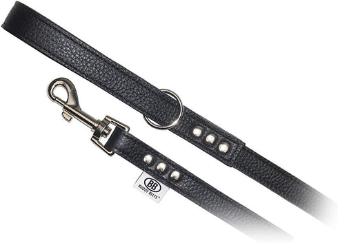BUDDY BELT All Pebble Grain Leather Leash, Black - Premium Edition (1/2" x 4')