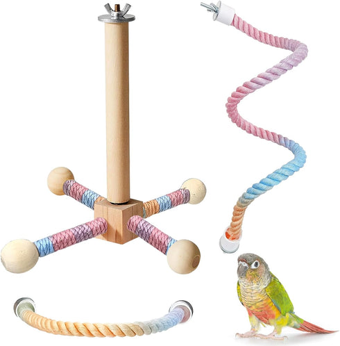 BNOSDM Bird Rope Perch with Stand Perch Toy Set Bendable Rope Perches