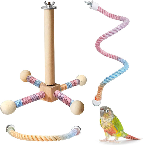 BNOSDM Bird Rope Perch with Stand Perch Toy Set Bendable Rope Perches