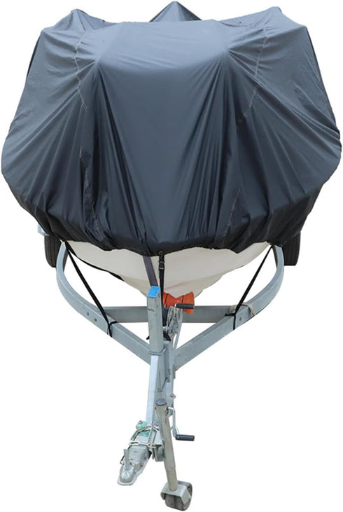 WFLNHB Heavy Duty 210D Boat Cover for Trailerable Fishing Ski Bass V-Hull Tri-Hull Runabouts, 17-19ft, Black
