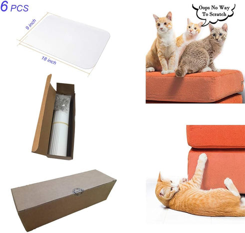6 PCS Furniture Protectors from Cats - Self-adhesive Vinyl Sheet + Twist Pins, Pet Scratch Deterrent for Furniture