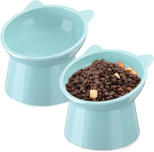 Zhehao 2 Pieces Plastic Raised Bowl Set, Tilted Elevated Cat Food and Water Bowls, Anti Vomit Dishes for Cats and Small
