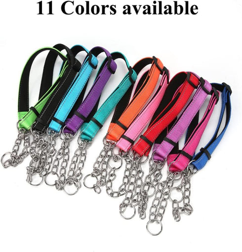 Martingale Dog Collars, Reflective Nylon Padded Training Collar with Anti-Escape Chain for Dogs