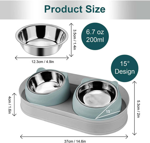 Elevated Cat Food Bowls - Raised Stainless Steel Bowls with Stand, Anti Vomiting, Double Bowl Set (Grayblue)