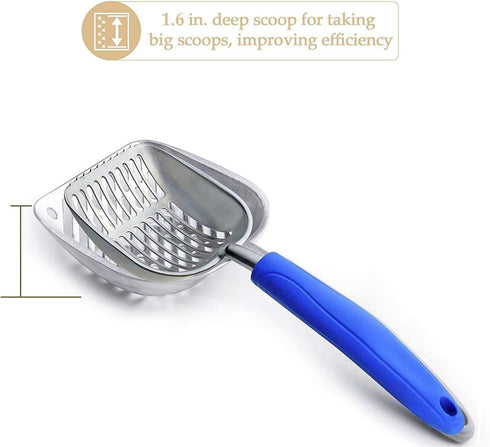Cat Litter Scoop, Aluminum Alloy Sifter with Long Handle, Deep Shovel Poop Sifting for All Cat Litter Types