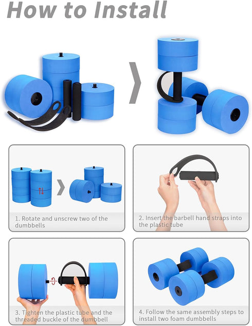 Hikeen Aquatic Exercise Dumbbells - Water Dumbbell Pool Resistance Barbells with 4 High-Density EVA Foam Weights