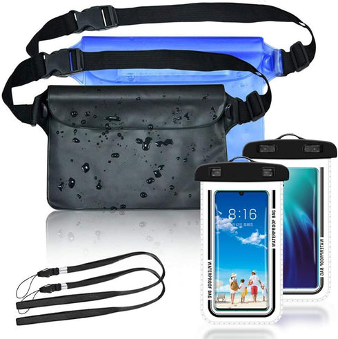 SITAKE 4 Pcs Waterproof Pouch Bags Set, 2 Waterproof Waist Pouch with Adjustable Waist Strap, 2 Waterproof Phone Cases