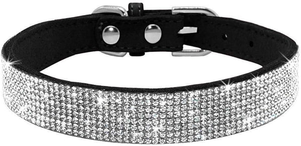 Rhinestone Dog Collar, Adjustable Soft Suede Leather with Crystal Diamond for Puppy Small Medium Large Dogs (XXS:
