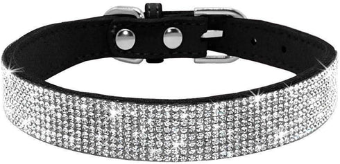 Rhinestone Dog Collar - Dazzling Sparkling Soft Suede Leather Adjustable Pet Collar, Crystal Diamond for Puppy Small