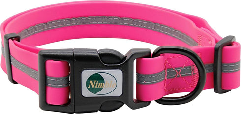 NIMBLE Waterproof Dog Collar Anti-Odor Durable Adjustable Polyester with Reflective Cloth Stripe (Large, Pink)