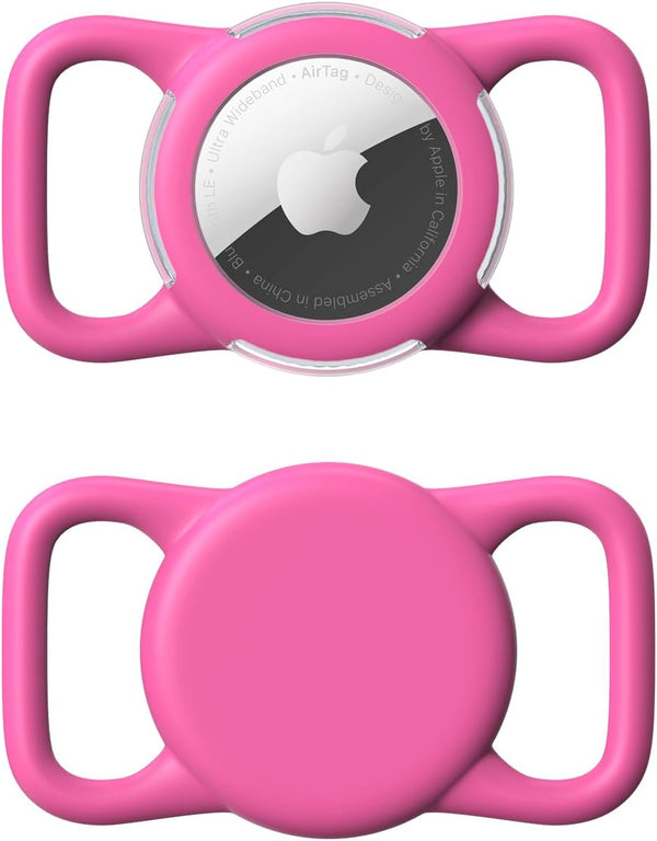 Waterproof Airtag Dog Collar Holder - Ultra-Durable Silicone & ABS Airtag Case for Dog & Cat Collars (Rose, Regular)
