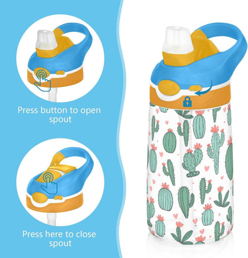 WEIYEKO 16.9 oz Green Flower Cactus Love Heart Kids Water Bottle with Straw Leakproof Travel School for Girls Boys