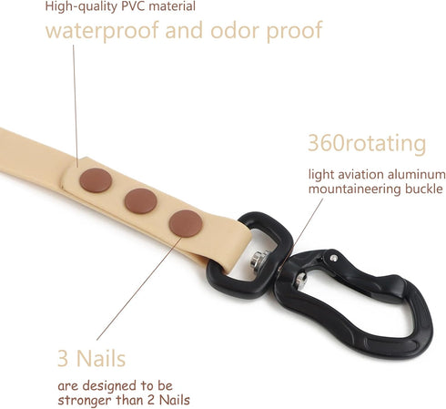 5ft Waterproof Dog Leash with Carabiner, Soft Handle, Easy Care, 15mm*2.0mm, Sand