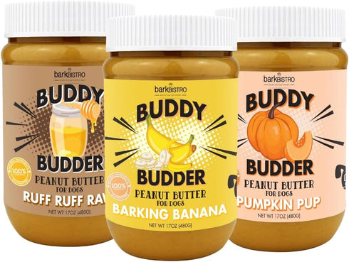Pumpkin Pup + Ruff Ruff Raw + Barkin Banana Buddy BUDDER - 100% Natural Dog Peanut Butter Treats Set of 3