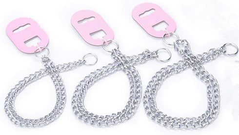 Dog Chain Collar, Iron Metal Double Chain Row Neck Leash Gear for Small Medium Large Dogs, 45cm