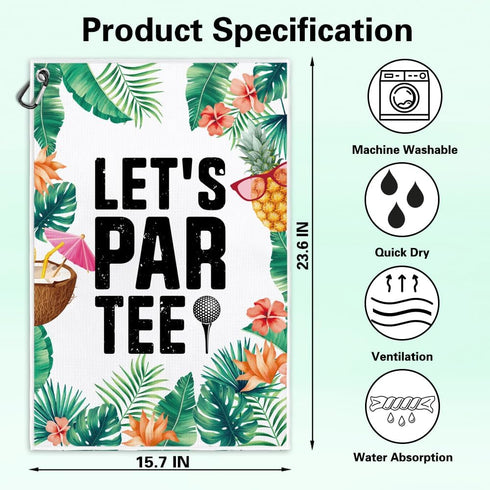 Let‘s Par Tee Funny Printed Microfiber Golf Towel with Clip | Tropical Gifts for Golf Fans