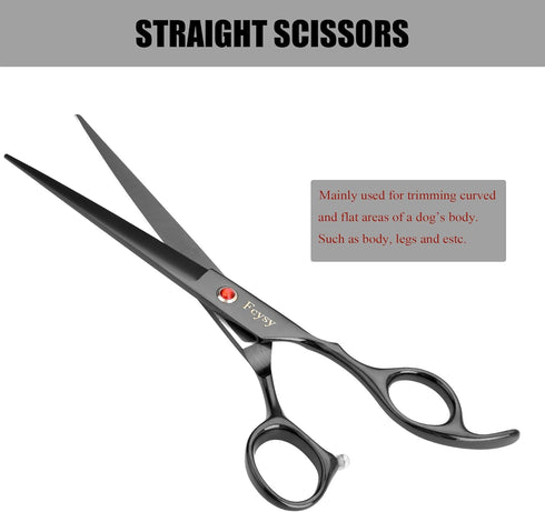 Set Dog Grooming Scissors Kit, Fcysy Professional Pet Hair Cutting Shears with Curved & Straight Blades Scissors