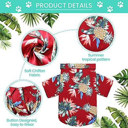 Weewooday 4 Pieces Small Pet Summer T-Shirts, Hawaii Style Floral Dog Shirt, Breathable Cool Clothes for Puppy