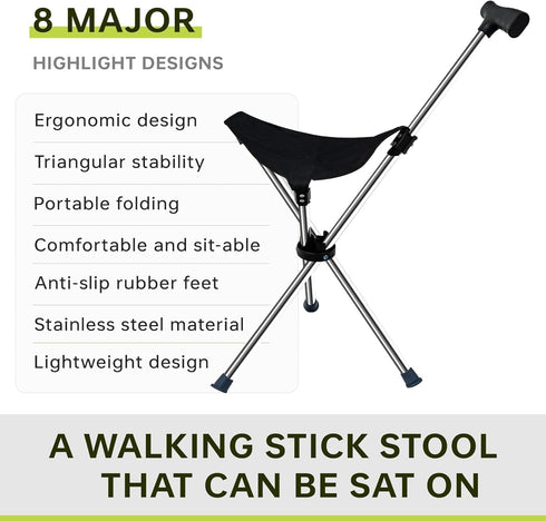 Generic Lightweight Travel Stools for Adults. Cane with seat,Walking Stick,Foldable Chair,Hiking
