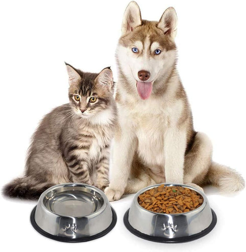 Stainless Steel Cat Bowl - 2 Pack Metal Dog Bowls for Food & Water, Non-Slip Pet Feeding Dish with Rubber Base