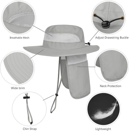 IYEBRAO 2 Pack Men's UV Protection Sun Hat, Foldable Mesh Boonie Cap with Neck Flap for Fishing and Hiking