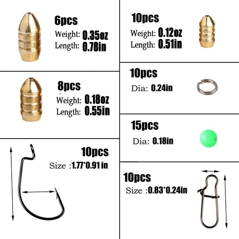 Sougayilang Fishing Sinkers Set with Brass Weights, Jig Hooks, Swivel Ring Connector in Plastic Box for Fishing