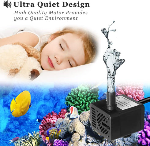 PULACO DC 5V USB Mini Submersible Water Pump with Tubing for Pet Fountain, Aquarium, Pond, Hydroponics