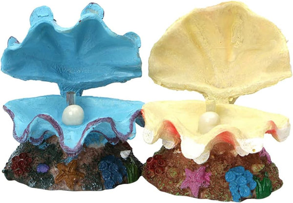 LUOZZY 2Pcs Fish Tank Bubbler Decorations, Pearl Scallop Ornaments, Underwater Aquarium Resin Craft Decors