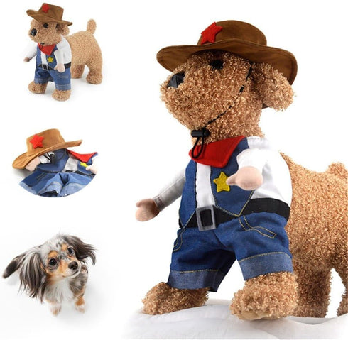 Hotumn Cowboy Dog Costume with Hat (Dog Clothes Halloween Costumes for Cat and Small Dog; S)
