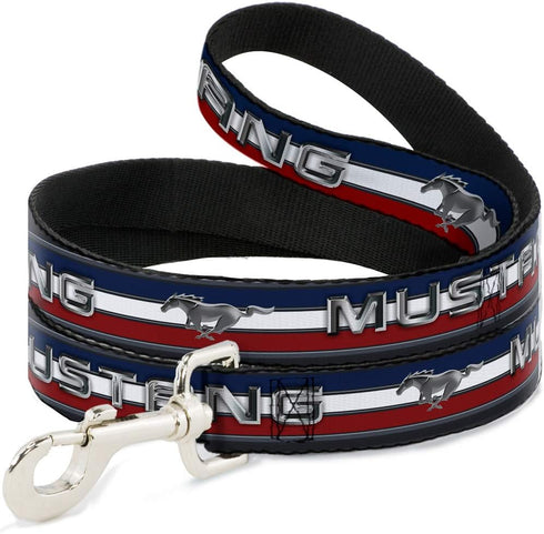 Buckle-Down Pet Leash - Mustang/Text w/Tri-Bar Stripe - 4 Feet Long, 1/2" Wide