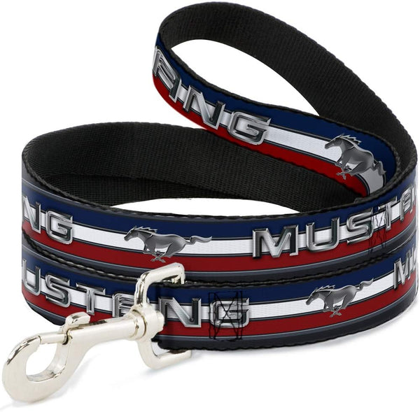 Buckle-Down Pet Leash - Mustang/Text w/Tri-Bar Stripe - 4 Feet Long, 1/2" Wide